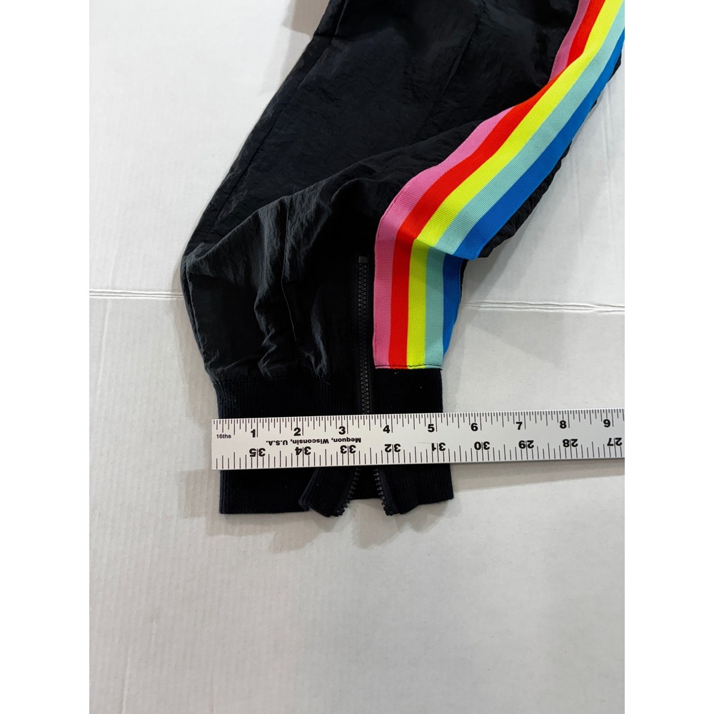 Fabletics Joggers Womens M Black Excellent Rainbow Side Stripe Nylon Track Pants - Picture 8 of 10